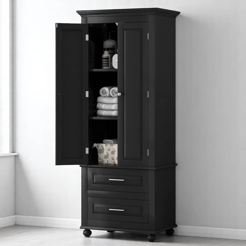 Freestanding Bathroom/Office Cabinet with 2 Doors and Drawers, Adjustable Shelf, Anti-Tip Kit Included