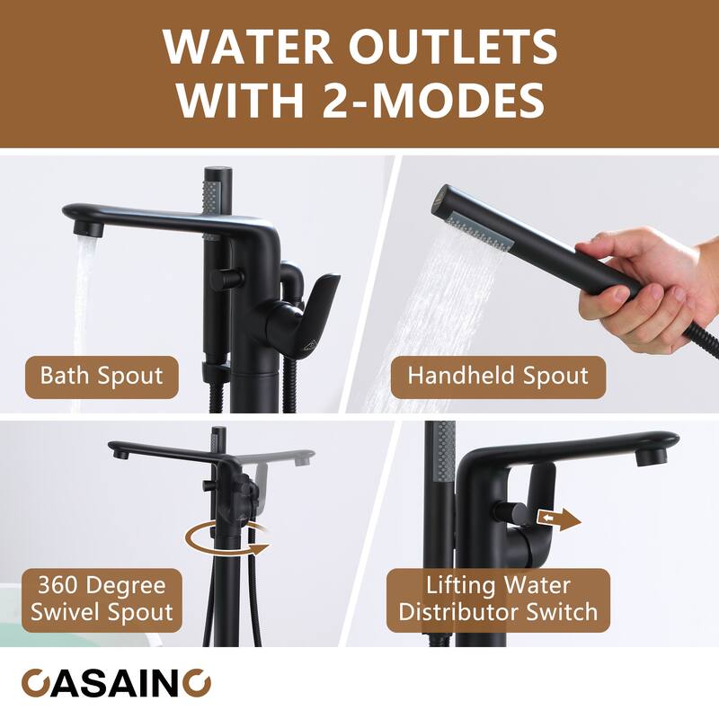 CASAINC Single-Handle Freestanding Floor-Mount Roman Tub Faucet with Handheld Shower