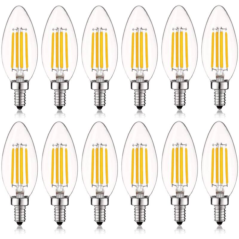 Luxrite 5W Vintage E12 LED Bulb 60W Equivalent, 550 Lumens, Dimmable Candelabra LED Bulbs, Clear Glass (12 Pack) - 2700K (Warm White)