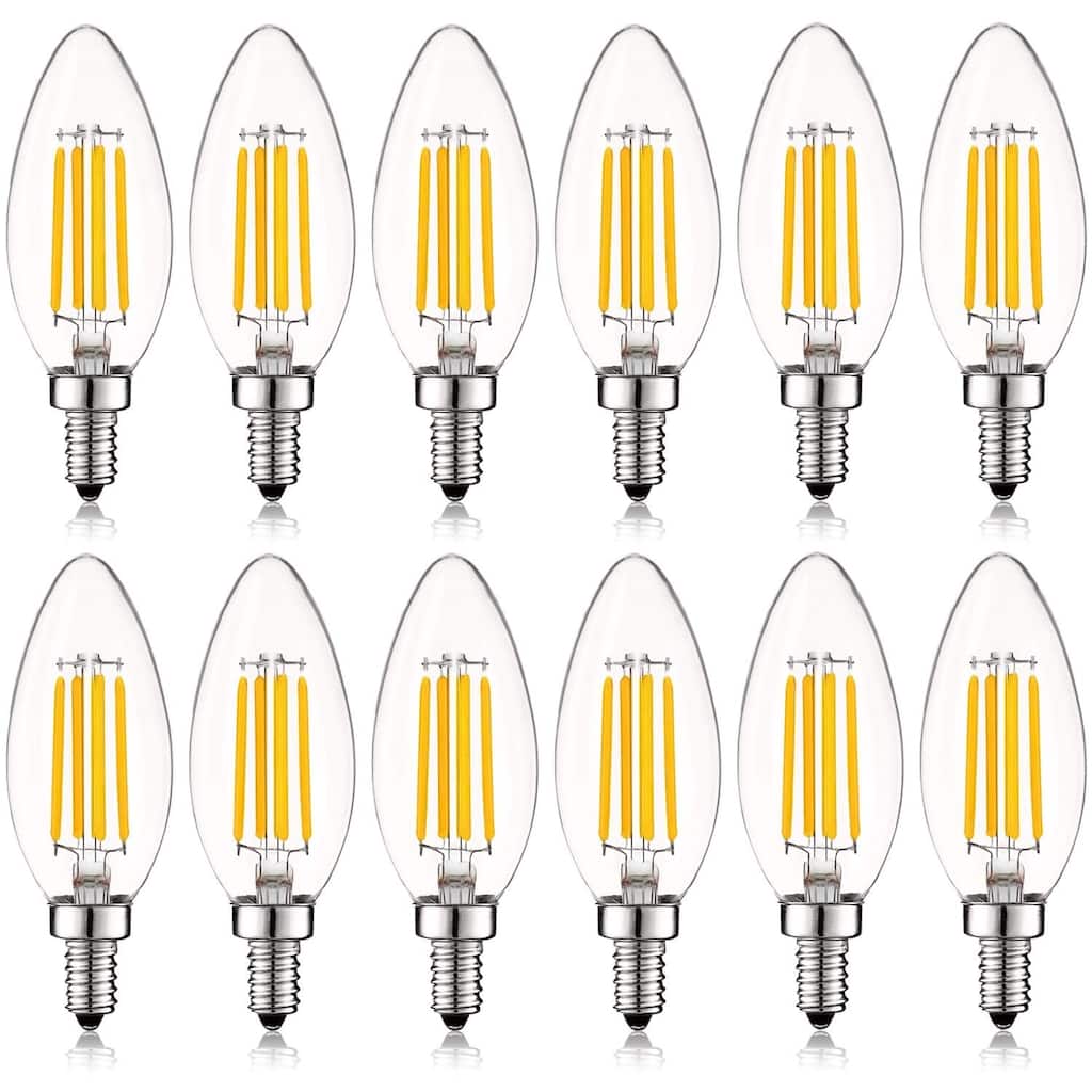 Luxrite 5W Vintage E12 LED Bulb 60W Equivalent, 550 Lumens, Dimmable Candelabra LED Bulbs, Clear Glass (12 Pack)