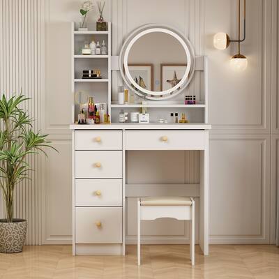 Makeup Vanity Dressing Tabel Set With Touch Screen Mirror & Stool
