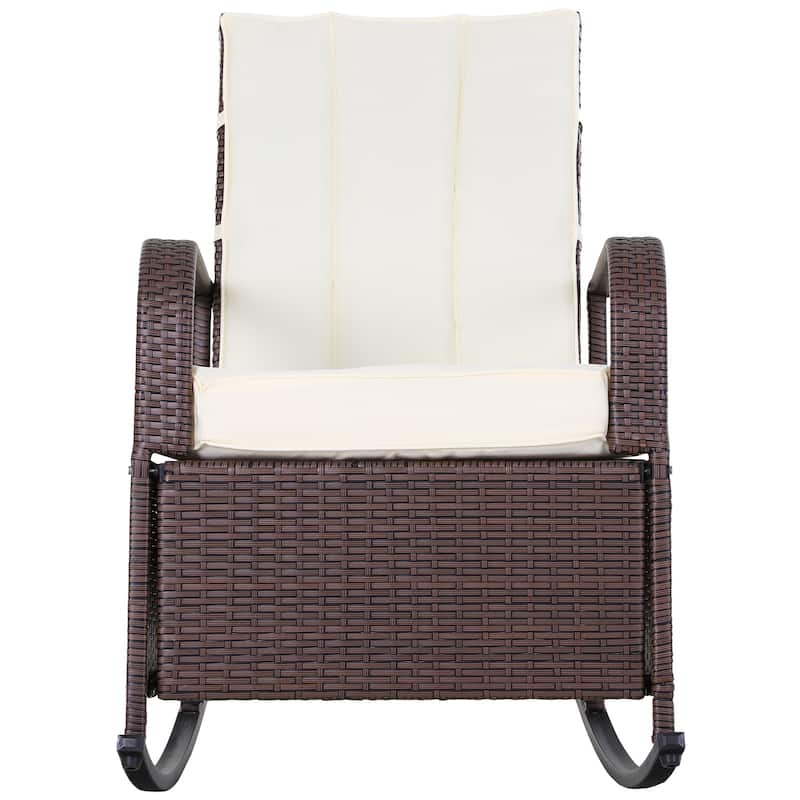 Outsunny Outdoor Wicker Rattan Recliner Rocking Cushioned Chair with Footrest & 135 Degrees of Comfort