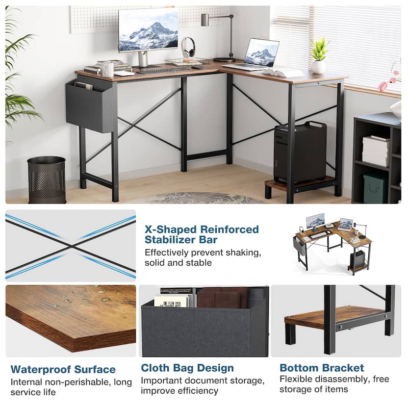 49-inch L-Shaped Computer Office Desk with Storage