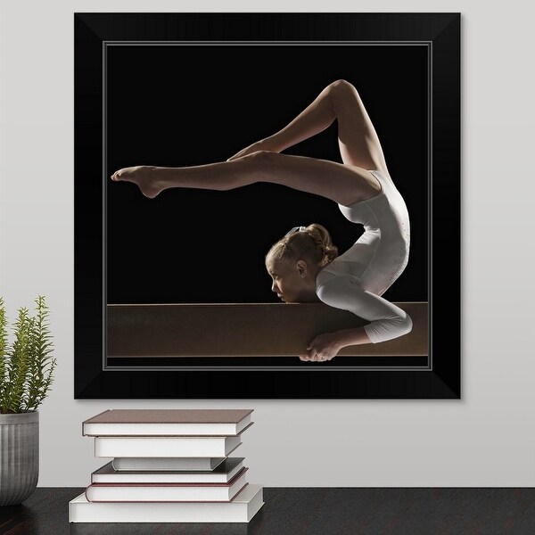 "Gymnast on balance beam" Black Framed Print