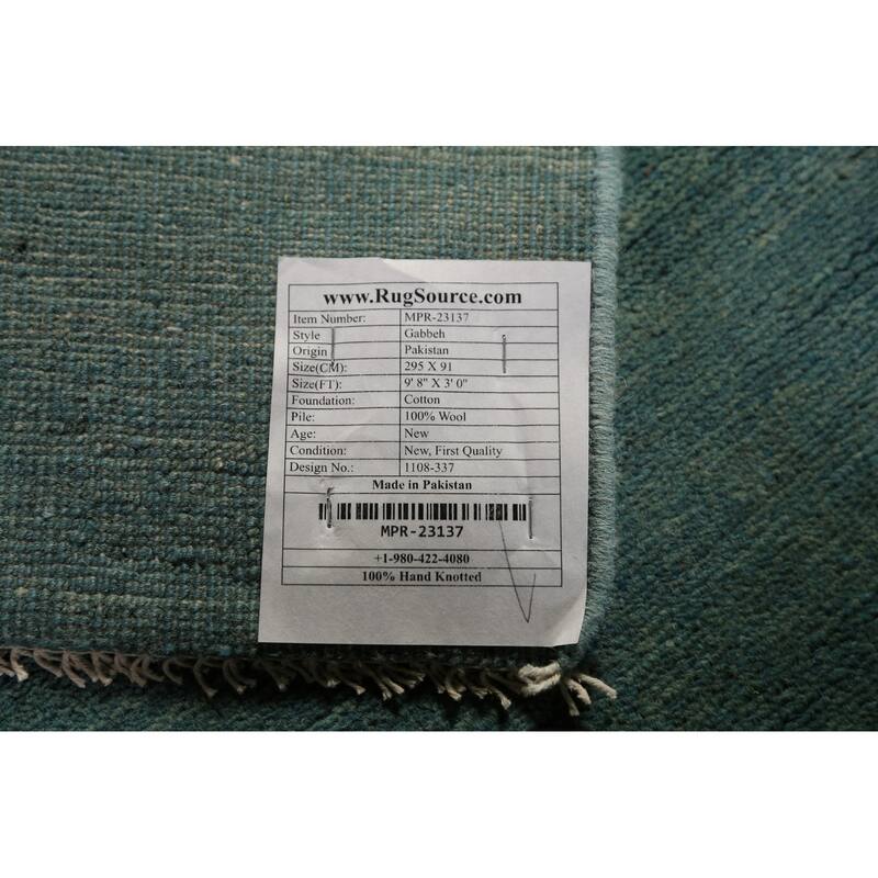 Blue & Green Modern Gabbeh Runner Rug Handmade Wool Carpet - 3'0" x 9'8"