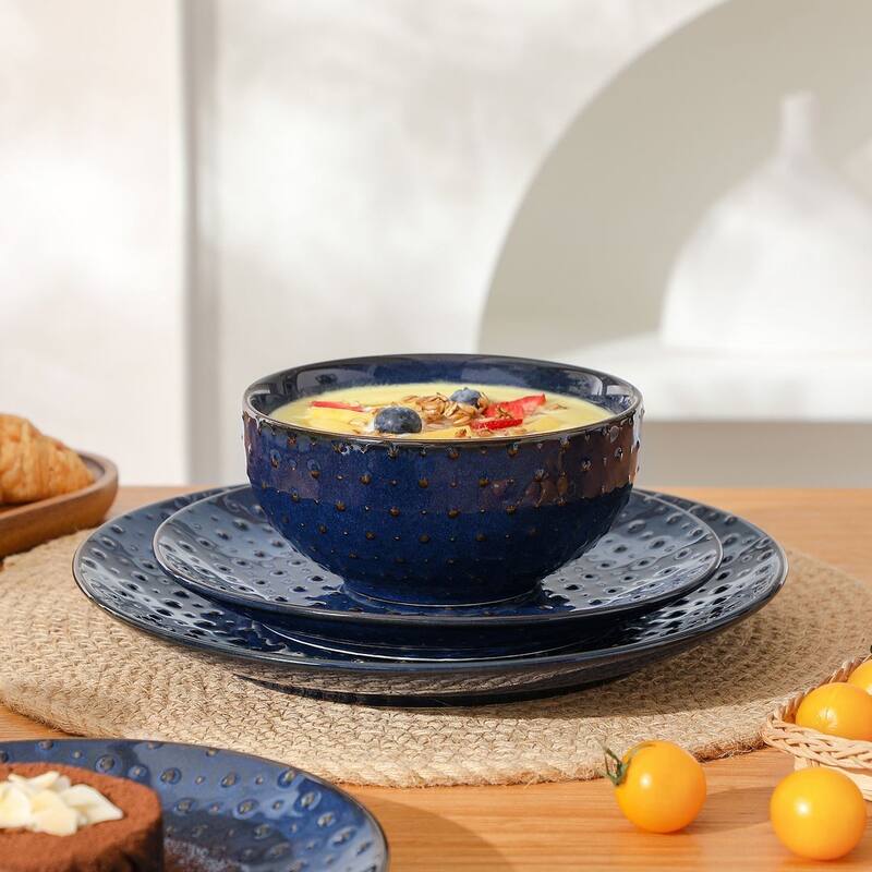 MALACASA LYDIA Embossed Stoneware 16-Piece Dinnerware Set