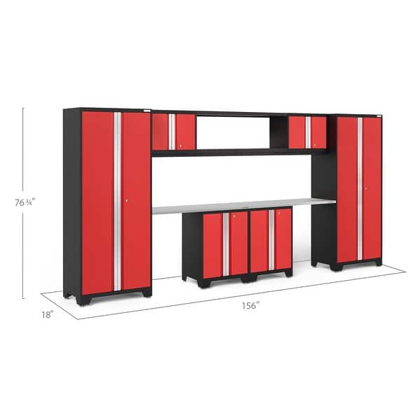 dimension image slide 0 of 2, NewAge Products Bold Series Red 9 Piece Cabinet Set - Integrated Display Shelf