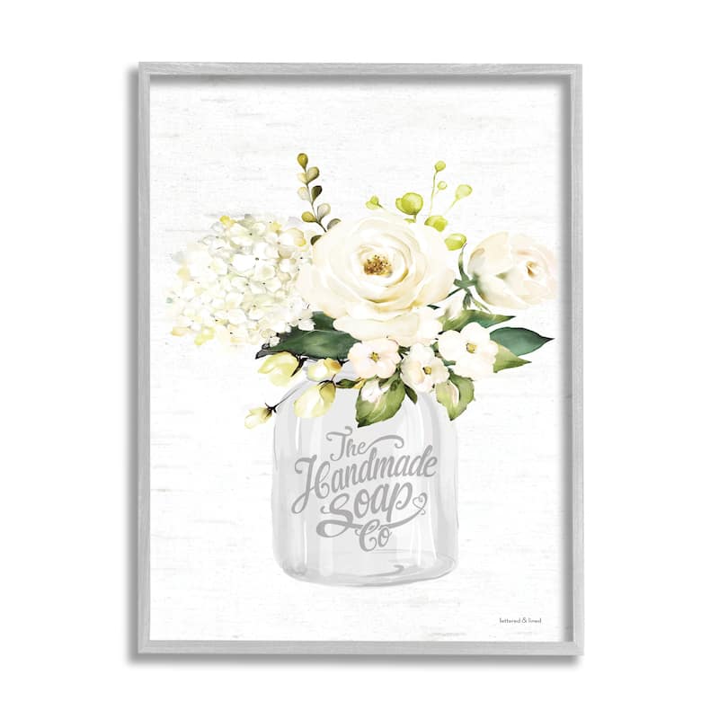 Stupell Handmade Soap Co. Farmhouse White Florals Country Bouquet Framed Wall Art - Pink - 16 x 20 - Grey