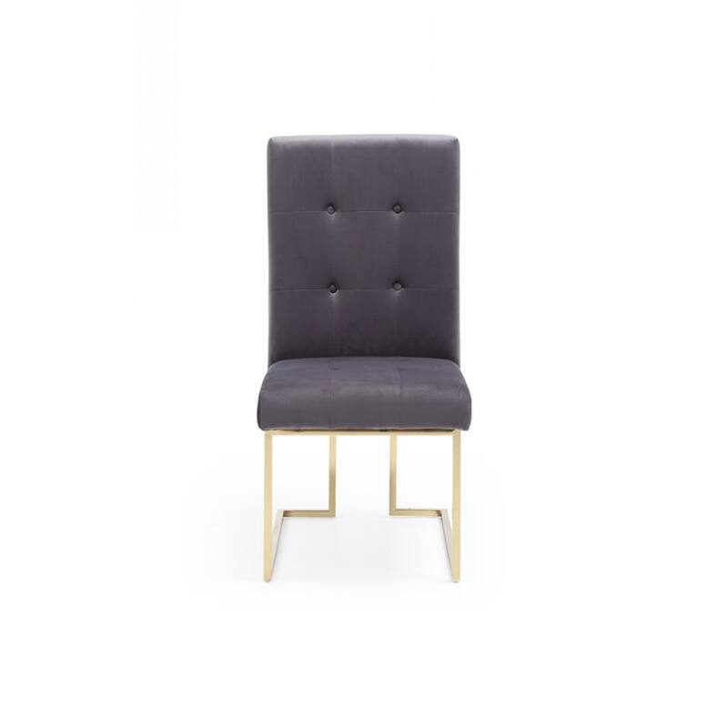 Set of Two Tufted Gray And Gold Upholstered Fabric Dining Side Chairs