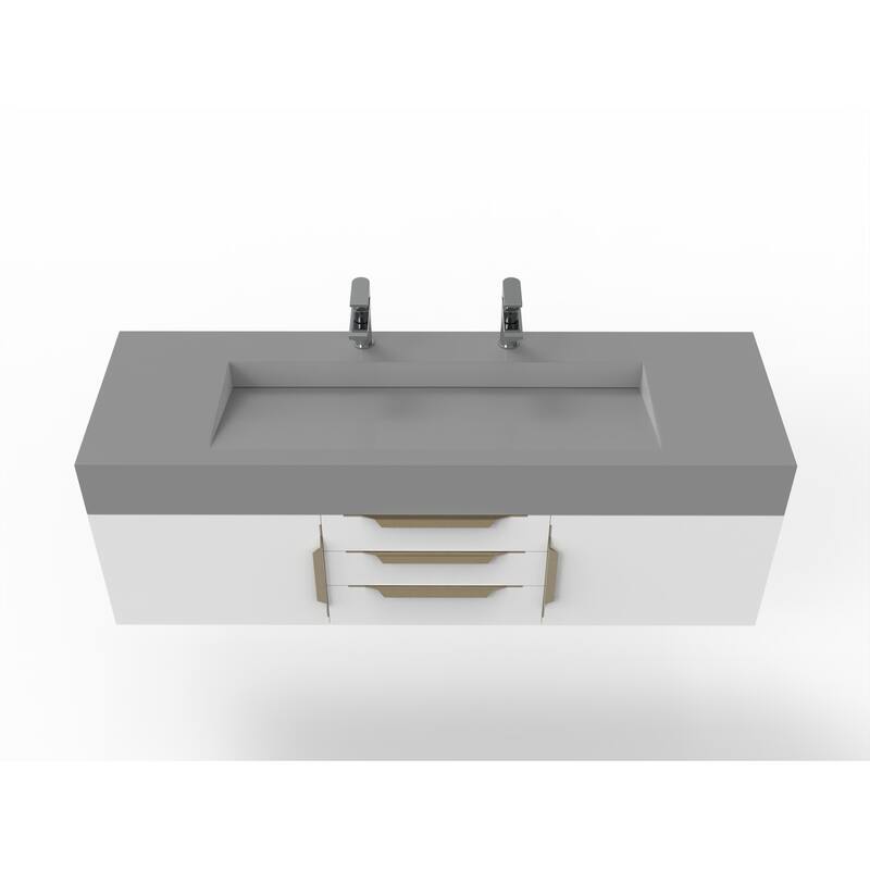 Nile 60" Wall Mounted Bathroom Vanity Set with Gray Solid Surface Top