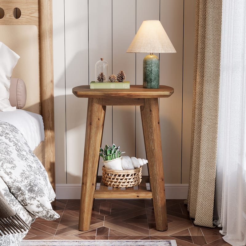 Square Side Table with Storage Shelf & Solid Wood Material, 19.68" Wood End Table for Living Room, Sofa Side, Small Spaces