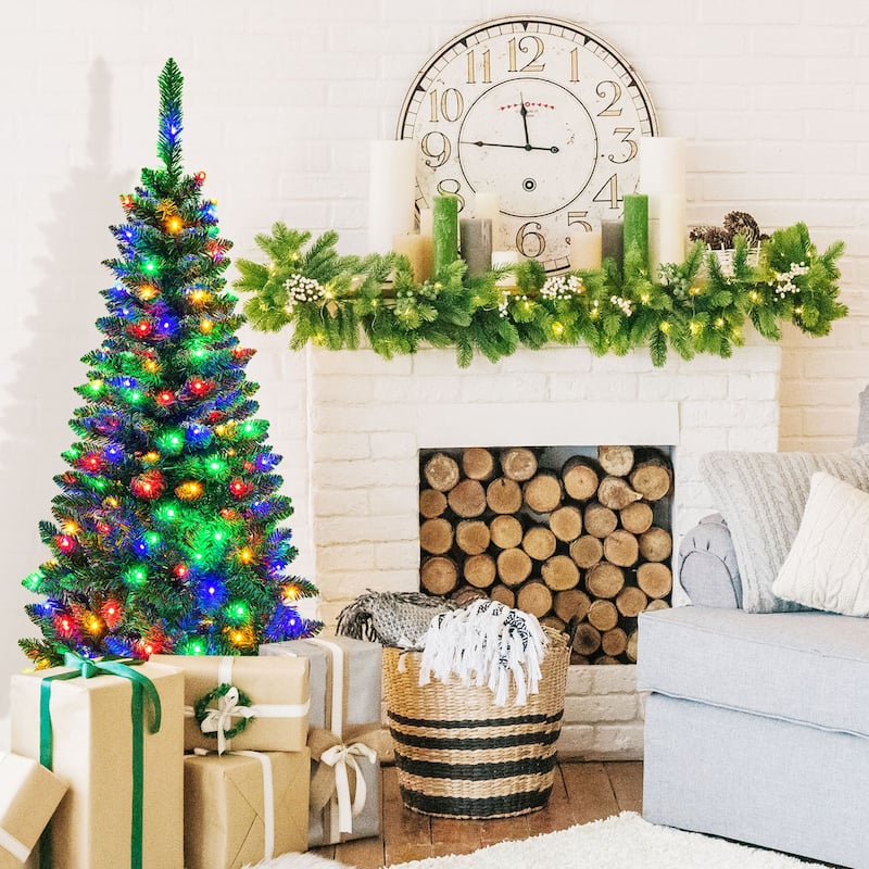 Gymax 4.5ft Colorful Lights Spruce Hinged Tree with 150 Colorful LED - See Details