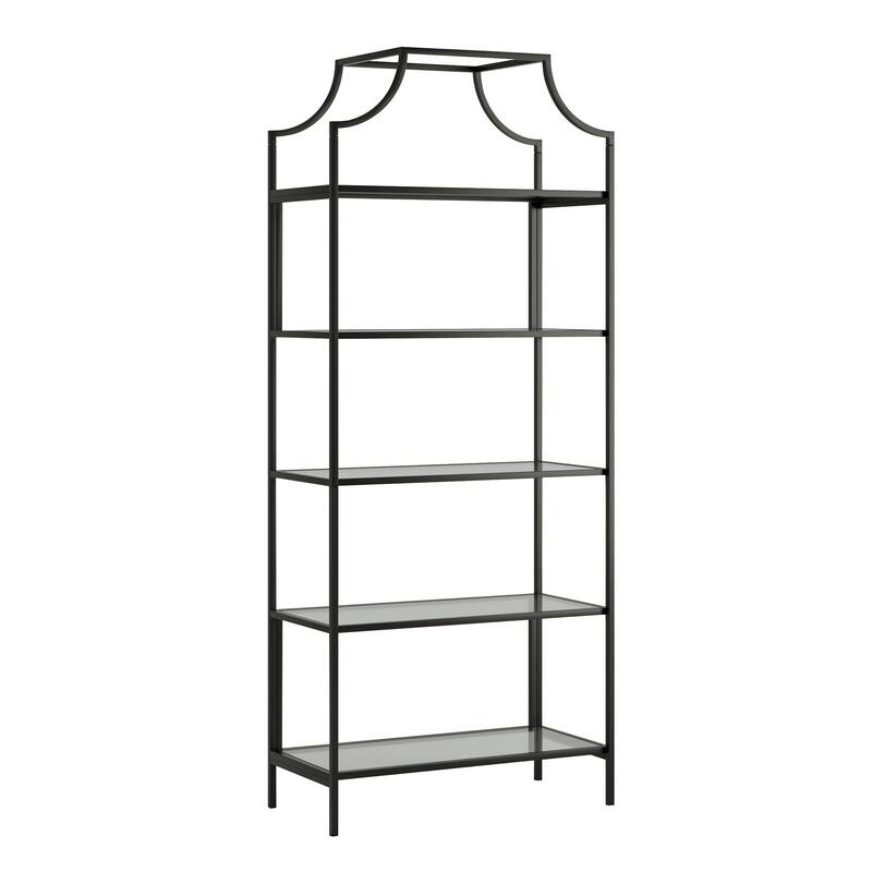 Engineered Wood Mid-Century Modern Bookcase with Open Shelving, Black - 30"W x 14.49"D x 70.87"H