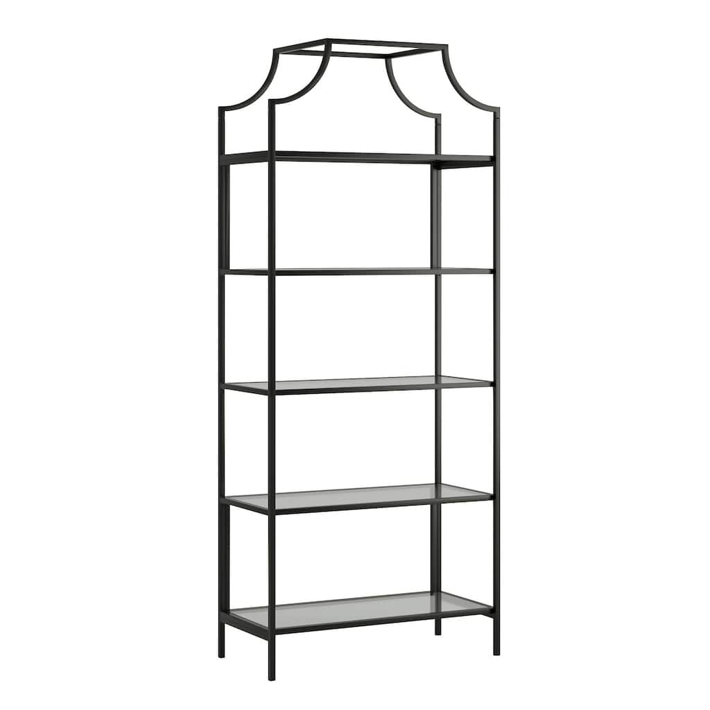Engineered Wood Mid-Century Modern Bookcase with Open Shelving, Black - 30"W x 14.49"D x 70.87"H
