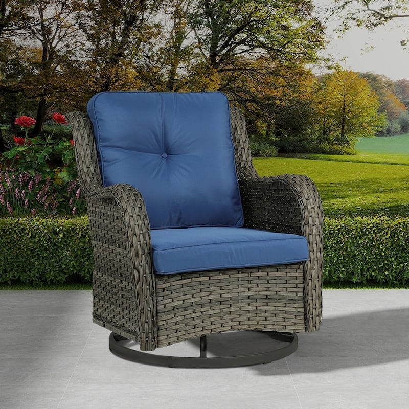 Patio Rattan Chairs Outdoor Wicker Swivel Rocker with Cushion