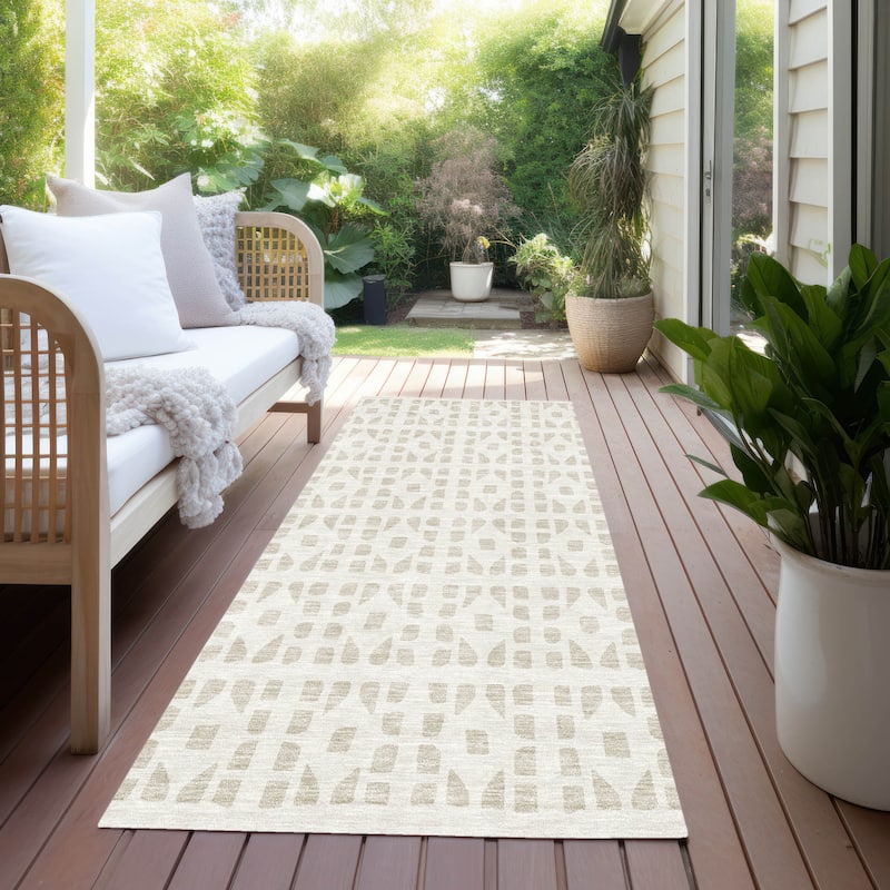 Machine Washable Indoor/ Outdoor Contemporary Imprints Chantille Rug - Ivory - 2'3" x 7'6"