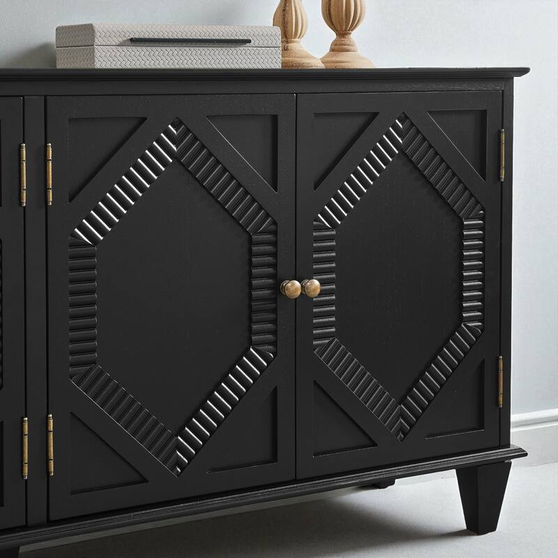 65.2" Mid-Century Modern Sideboard Buffet Cabinet with Adjustable Storage Shelf and Geometric Accent Doors for Kitchen