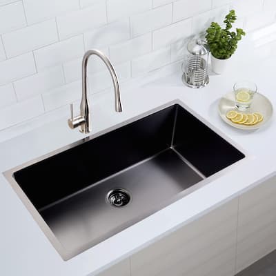 CB HOME 33" Drop-in Single Bowl Kitchen Sink,Large Top Mount Kitchen Sink in Dark Grey - 33''