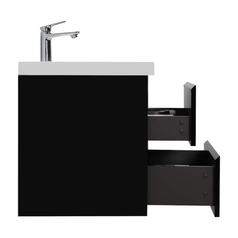 MDF Wall-Mounted Bathroom Vanity Set in Black with Integrated Culture Marble Sink