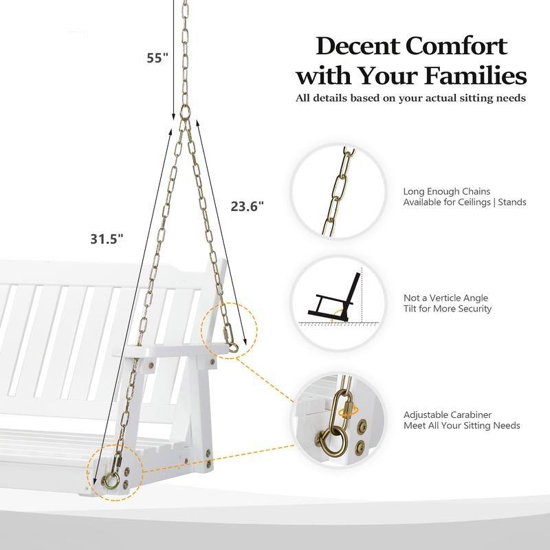 VINGLI 3.6ft White Regular Simple Model with 4mm Chain Wooden Swing Set