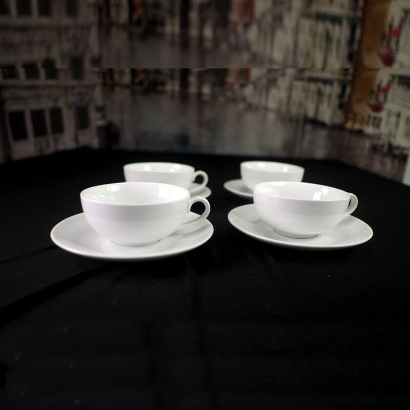 Ceramic Latte Cup and Saucer, Set of 4