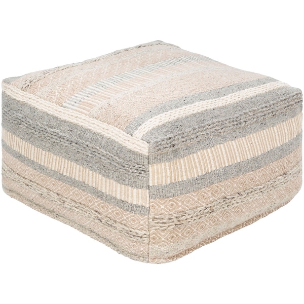 24" Ivory and Gray Woven Cube Pouf Ottoman - N/A