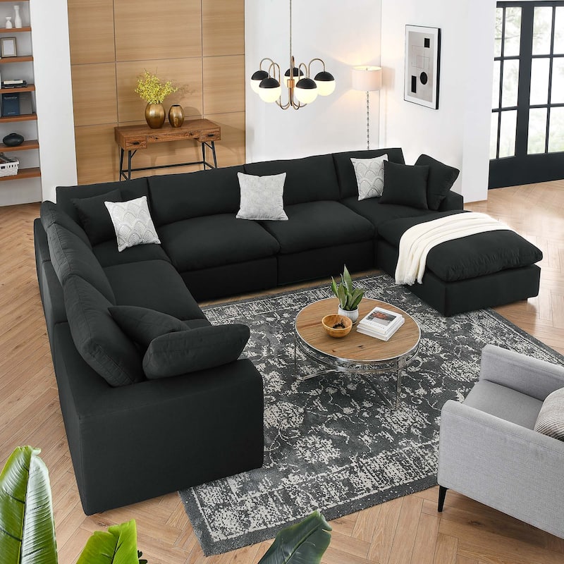 Commix 7-Piece Down Filled Overstuffed Sectional Sofa - Black