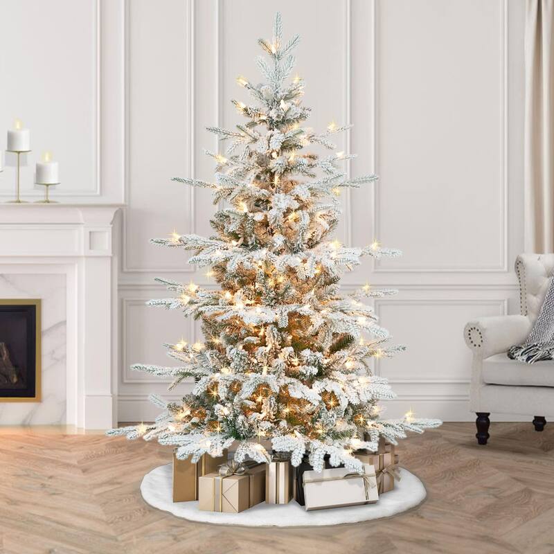 4.5' Flocked Utah Fir Full Artificial Christmas Tree, Clear Lights - 4.5 Foot