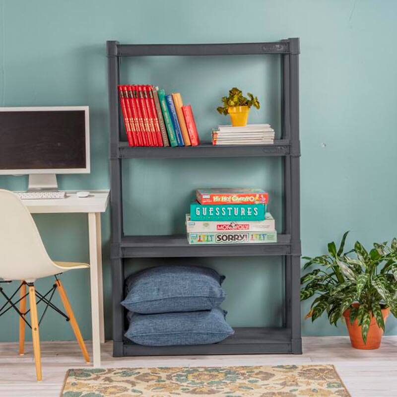 Sterilite Plastic Indoor Outdoor 4 Shelf Durable Shelving Unit, Gray, 2 Pack - 2-Pack