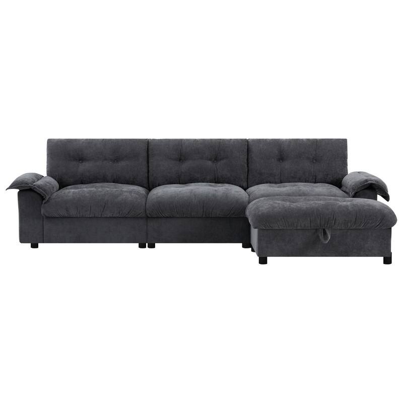 104*60" Sectional Sofa, L-Shape with Multifunctional Armrest, Dual-Port Charging, Cup Holder