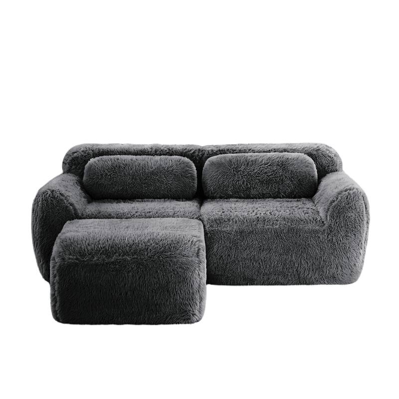 Homy Casa Modular Sectional Sofa, Dark Grey Plush Fabric with Non-Slip Base, No Assembly Living Room Couch with Pillows