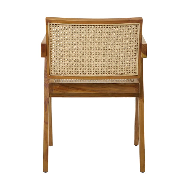 Teak Wood Handmade Accent Chair with Woven Cane Seat - Black or Brown - Roche River Decor