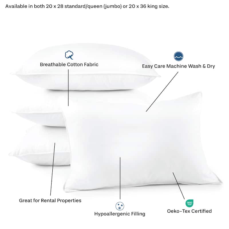 Down Alternative Soft Bulk Pillow 4 Pack by DOWNLITE® (Hypoallergenic) Std/Queen Size
