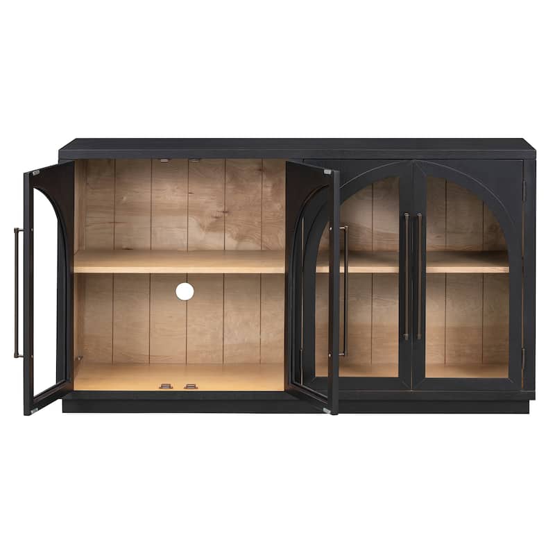 4-Door Large Storage Buffet Cabinet with Glass Doors and Adjustable Shelves