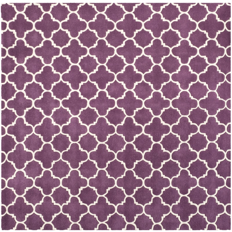 SAFAVIEH, Handmade Chatham Caisa Modern Moroccan Wool Rug - 8'9" Square - Purple/Ivory