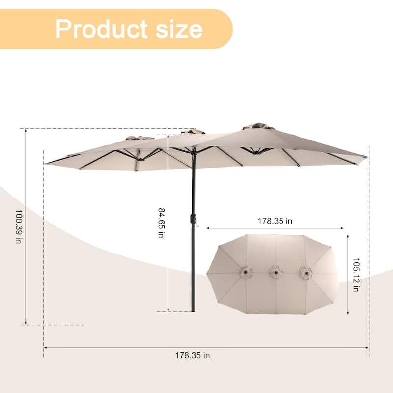 HOMEFUN 14.8 Ft Double Sided Outdoor Umbrella Rectangular Large with Crank