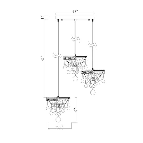 Minah Antique Copper 3-Light Cluster Cylinder Pendant Light with 5-Tier Hanging Crystals