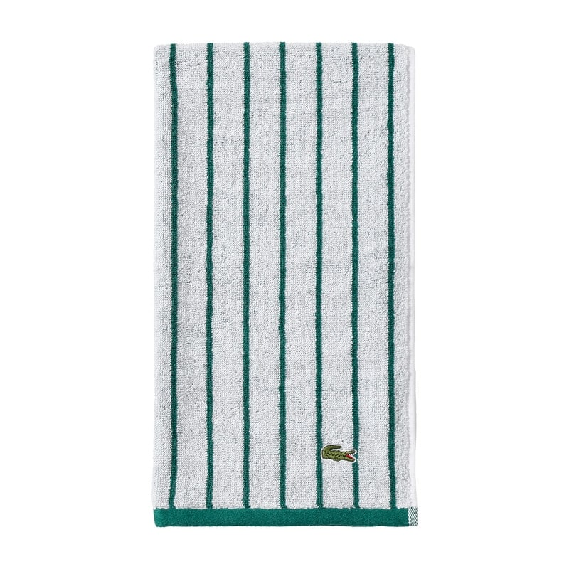Lacoste Centre Mark Cotton Jacquard Stripe Bath Towel Hand Towel and Wash Cloth - Green - Hand Towel