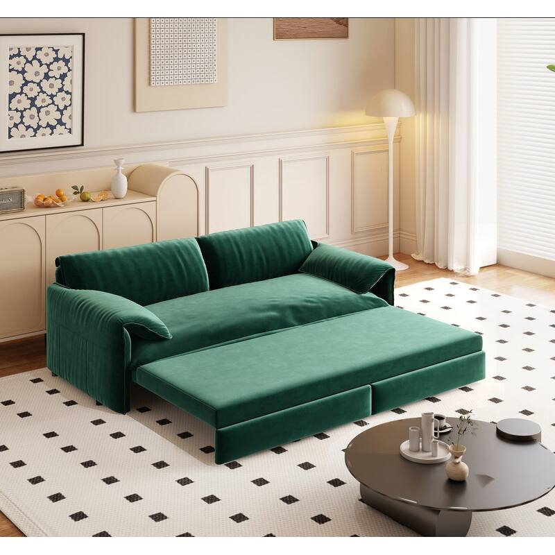 66" Queen Pull Out Sofa Bed, 3-in-1 Convertible Sleeper Sofa with Side Storage