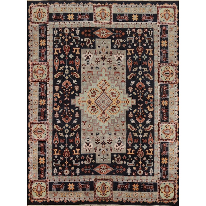 Hand Knotted Oriental 100% Wool Carpet Traditional Tribal Navy Blue & Blues Heriz (serapi) Area Rug - 9' 10'' X 8' 0''