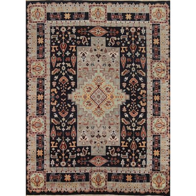 Hand Knotted Oriental 100% Wool Carpet Traditional Tribal Navy Blue & Blues Heriz (serapi) Area Rug - 9' 10'' X 8' 0''
