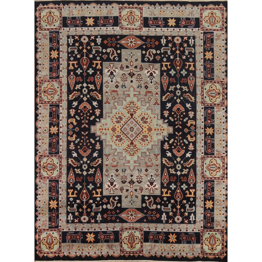 Hand Knotted Oriental 100% Wool Carpet Traditional Tribal Navy Blue & Blues Heriz (serapi) Area Rug - 9' 10'' X 8' 0''