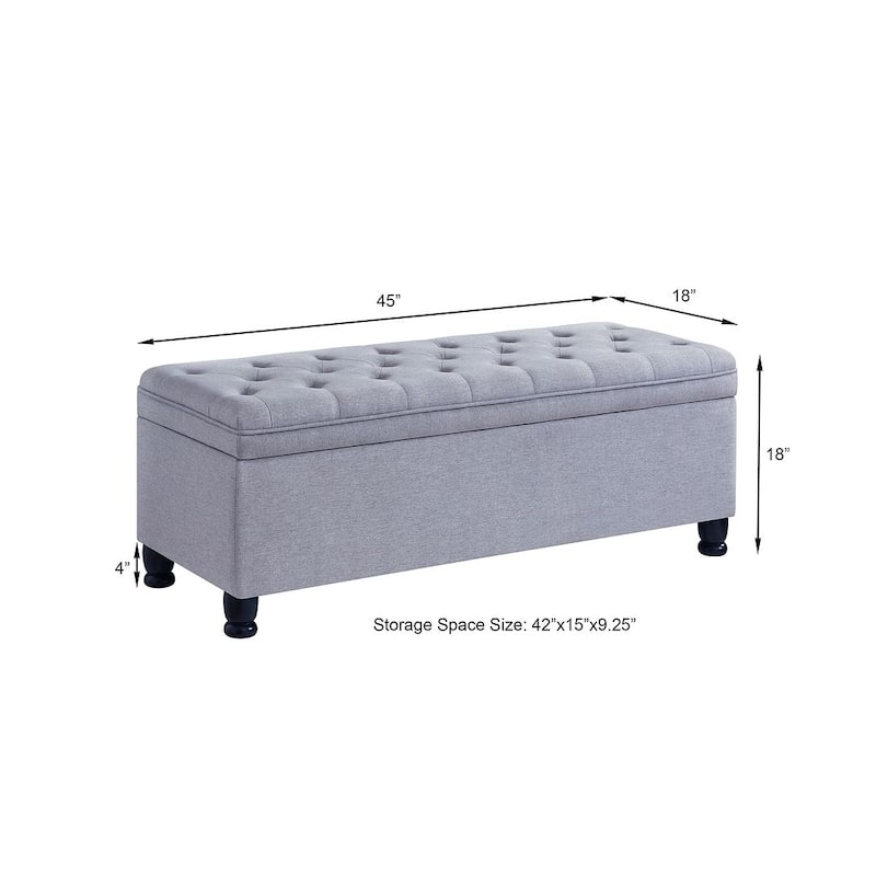 45" Linen Fabric Storage Stool with Spindle Wood Legs