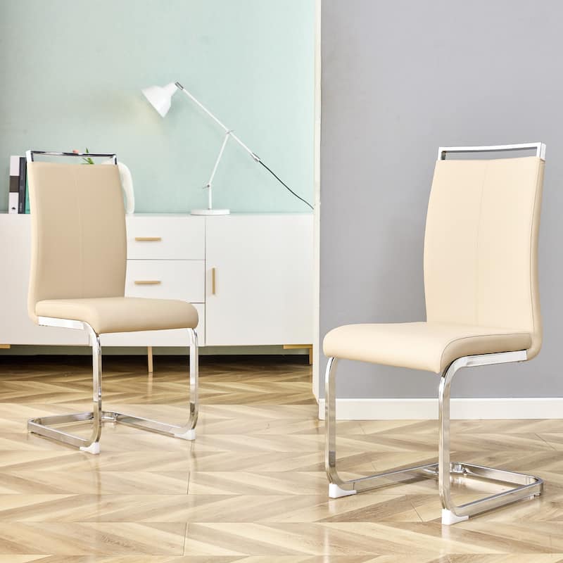 Modern Upholstered High Back Dining Chairs with C-Shaped Metal Legs