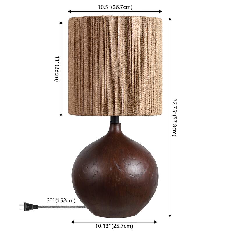 Abram 22.75" Resin/Metal Round Table Lamp with Paper Rope Shade, By JONATHAN Y