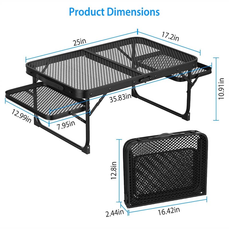 Foldable Collapsible Picnic Aluminum Alloy Grill Stand w/ 2 Side Trays