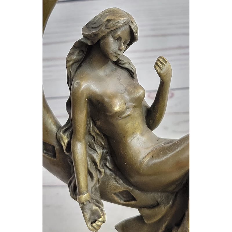 High Life Girl On Moon Bronze Statue Sculpture Figure 9 Inches X 6 Inches