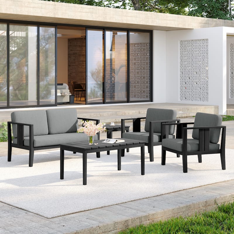 5-Piece Casual Outdoor Patio Furniture Set In Solid Teak Wood