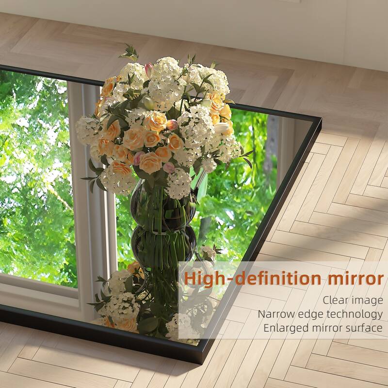 Aluminum Alloy Fine Edge Right Angle Full Length Mirror - 63"x27" - Black-Rectangular