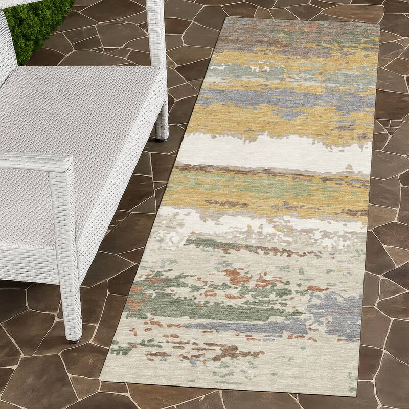 Machine Washable Indoor/ Outdoor Modern Buena Chantille Rug - Gold - 2'3" x 7'6"